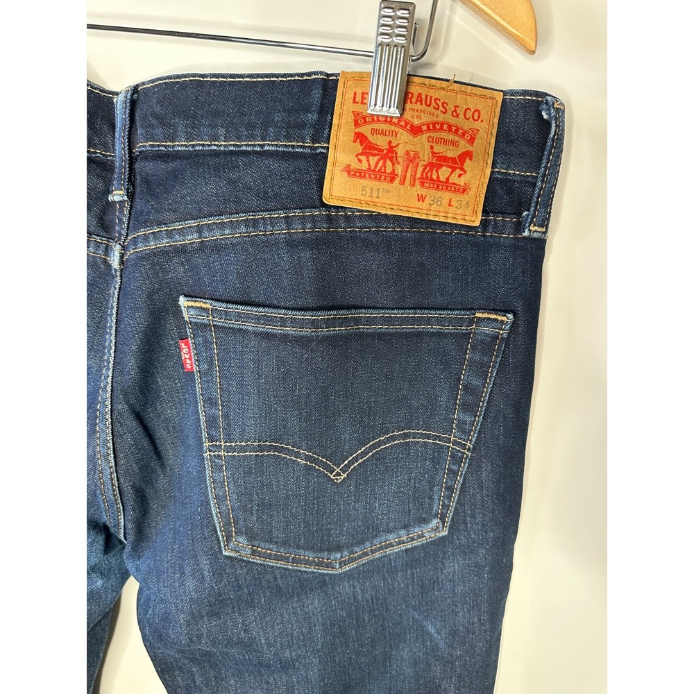 Levi's 511 Slim Men's Jeans Dark Wash Blue Denim 36 x 34 Dark Hollow 5 Pocket - Picture 13 of 16